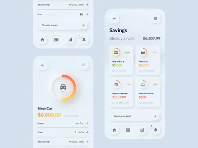 Skeuomorph Wallet, Banking App UI Kit app banking banking app challenge daily ui neuomorphism savings skeuomorph skeuomorph app skeuomorphic skeuomorphism ui ui ux ui design ui kit user interface wallet