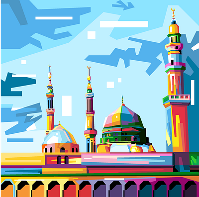 Nabawi mosque wpap style design flat illustration illustrator logo minimal ui vector