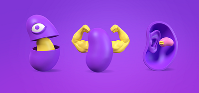 crazy purple characters for the site 3d 3d art abstract crazy creative design digital eye funny hand hands illustration minimal muscle nesting doll web webdesign