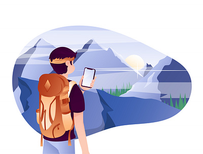 Hiking character flat illustration flatdesign hiking illustration montain vector