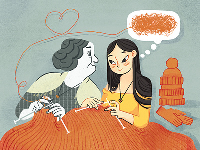 The lesson of knitting art article comic corriere della sera creative editorial editorial illustration feminine girls girly grandma illustration knitting learning lesson lifestile magazine parenthood problem problem solving