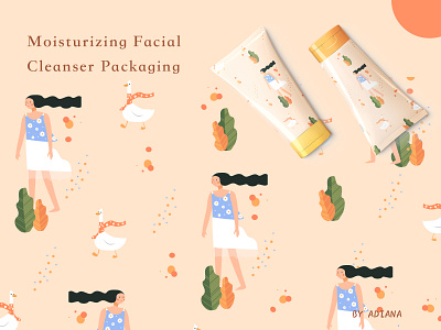 cleanser packaging design duck girl illustration packaging pattern