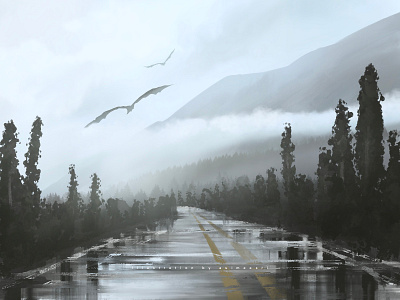 Raining character concept illustration landscape nature procreate rain rainforest road