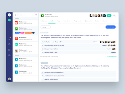 Polls and Discussion admin cards chat dashboard education poll result sidebar web webapp