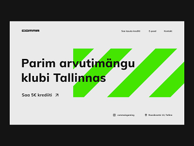 Main page for Comma gaming club branding design gaming gaming club gaming logo gaming website geometry green landing logo main minimal modern tallinn typography ui ui design ux uxui web