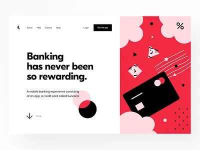 Landing page: Header banking card cash back credit card customer service dashboard e finance finance financial services fintech landing page product design product page site web web design web site webdesign website