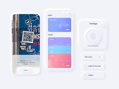 Reserve Preview #3 app blue button camera credit card fingerprint fintech funds ios menu mobile money neumorphism payment qr code scan sketch skeuomorph ui kit white