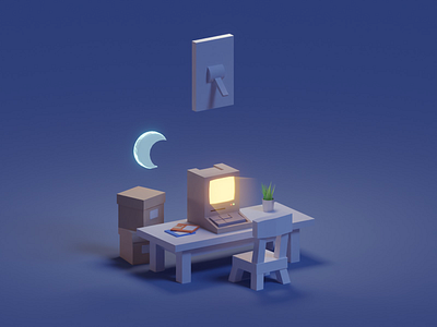 Dark Version apple b3d blender computer dark isometric light lowpoly