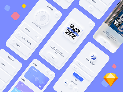 Reserve App Diagonal account app blue camera card color design finance fingerprint fintech ios money neumorphic payment qr code scan sketch transfer ui kit vector