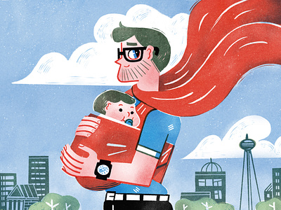 Super Daddy article boy children dad drawing editorial editorial illustration illustration love magazine man parenthood superhero superman