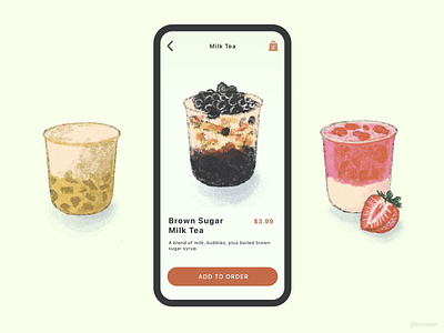 Milk Tea boba design figma food fruits illustration milk tea mobile procreate strawberry ui