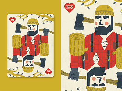 Lumberjack axe beard card cards deck heart hearts illustration king lumberjack man person playing texture wood