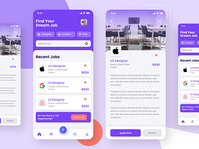 Find Job App aplication app figma free ios app design iphone job application mobile post ui ux