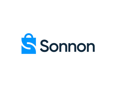 Letter S, shopping bag, arms wrapped around | Sonnon logo opt #1 blue branding cart colorful design e commerce electronics logo design logo designer monogram negative space shop online shopping bag smart modern minimalistic symbol technology