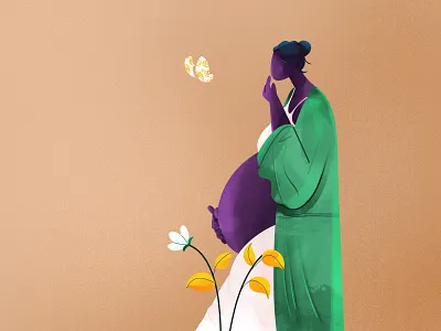 She is waiting baby butterfly child dream flower girl plant pregnent waiting