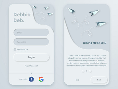 Login Skeuomorphic Design app design form login screen skeuomorphic ui ux vector walkthrough