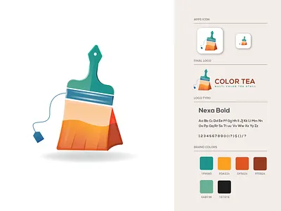 Color Tea Logo Design brand guide brand identity branding color illustration logo logo design multicolor paint brush tea tea bag tea stall ui