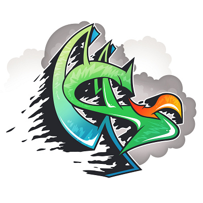 Letter S dragon graffiti illustration logo typography vector