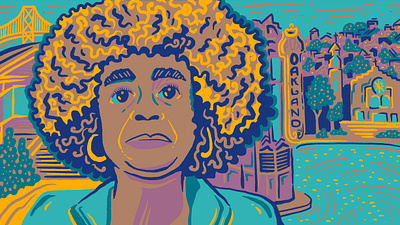 Angela Davis black california curly editorial history illustration oakland portrait