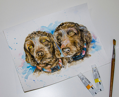 watercolor portrait of dogs art dog drawing hand painted handmade illustration paint painting style