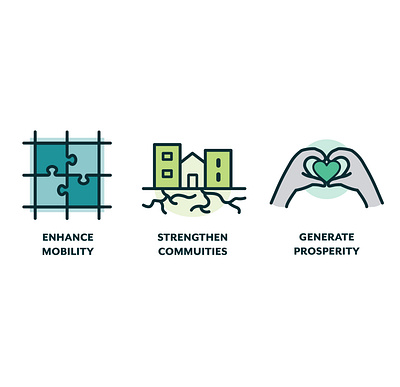 Connect 2040 Vision Icons community flat illustration flint hills grid pattern icon kansas logo long range plan love mobility prosperity street grid strengthen community