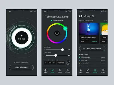 The Hue - Remote control light app app appdesign bluetooth bulb chooser color connection dark theme devices lamp light smart home smart light smartdevice ui uidesign ux uxdesign