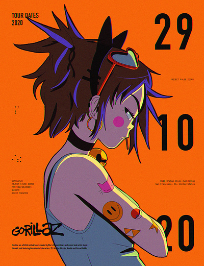 Gorillaz poster - Noodle abstract anime design illustration ipad pro poster texture