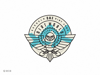 W08 - Dirt World School 20 2020 badge bicycle bird bmx dirt illustration jump logo retro shovel sport sticker stroke vintage xx