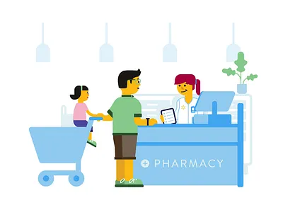 Walmart Pharmacy Pickup characters illustration pharmacy vector