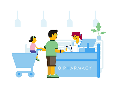 Walmart Pharmacy Pickup characters illustration pharmacy vector