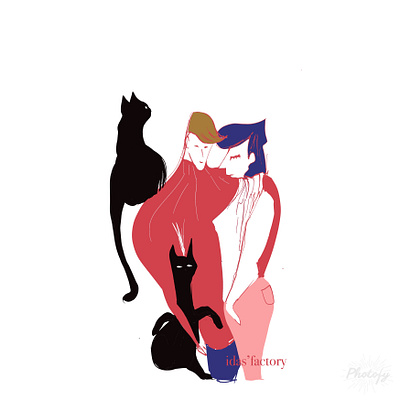 Family art cats character design illustration