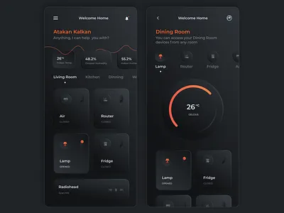 Smart Home App app colors dark design digital gradient iphone minimal mobile neumorphism orange round shadow skeuomorphic smarthome ui uiux