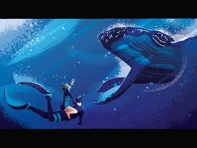 Greetings From Tonga! freedive illustration ocean sea swim whale logo