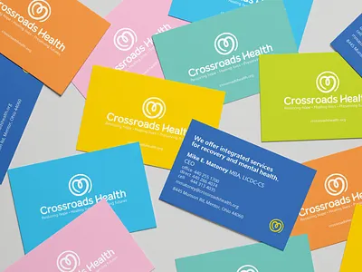 Crossroads Health Print Collateral branding brochure brochure design brochure layout business card business card design collateral colorful colorlove letterhead letterhead design logo magazine ad mental health non profit nonprofit postcard postcard design print design