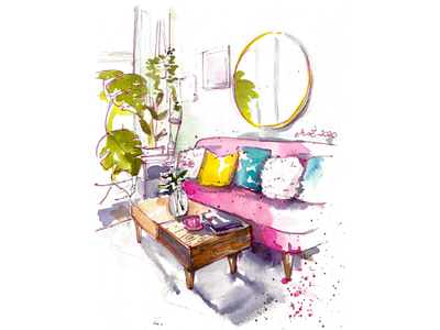 Watercolor interior illustration sketch / hand rendering hand rendering interior design interior illustration interior sketch magdalena illustration magdalena żołnierowicz watercolor illustration watercolor illustrator watercolor sketch