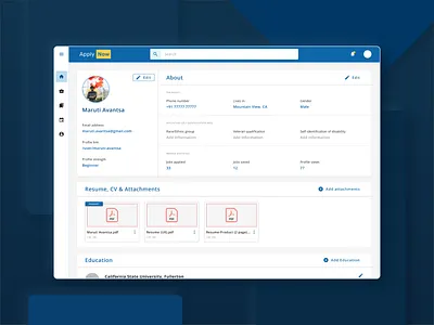 Exploration: Job Portal- User Profile page account adobexd dashboard exploration job portal platform profile profile page user profile ux web design web designer