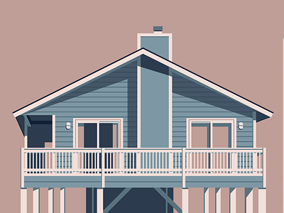 Cool Blue House adobe illustration adobe illustrator alabama alabama gulf shores architecture illustration beach house colour palette colour scheme cool blue cool grey cottage exterior design exterior design illustration flat design flat illustration gulf shores home illustration house illustration pink and blue small house