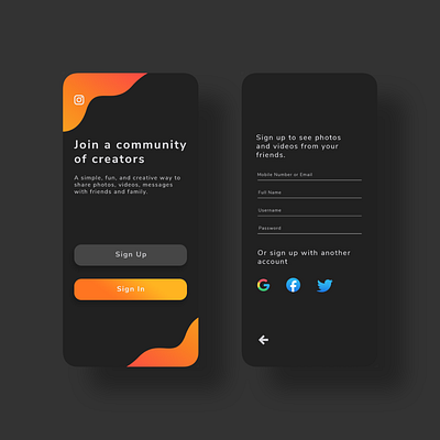 Instagram LogIn Screen Concept - Dark Mode app dark mode dark theme design gradient color mobile app mobile app design uidesign user interface