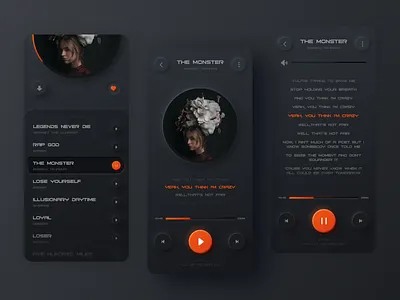 music palyer app color dark design music music palyer neomorphism oranger palyer skeuomorphic themonster ui uiux