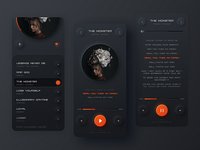 music palyer app color dark design music music palyer neomorphism oranger palyer skeuomorphic themonster ui uiux