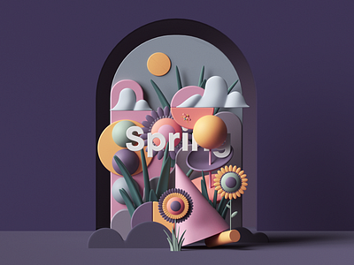 Spring 3d abstract c4d cinema4d colors design flowers geometric illustration nature octane octanerender paper petertarka photoshop plants render ui uiux web