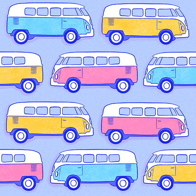 Van Pattern art licensing bardot brush freelance design freelance illustrator hand drawn illustration pastel colors pattern art pattern observer patterns procreate procreate art procreate drawing procreate illustration spoonflower van life vans