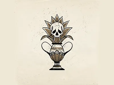 Skull Vase No. 1 distressed grunge hand drawn illustration skull vase