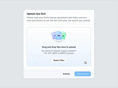 🌈 Font upload hover effect drag and drop upload font upload interaction interaction design interface design micro interactions product design prototype ui design upload area upload modal user interface design