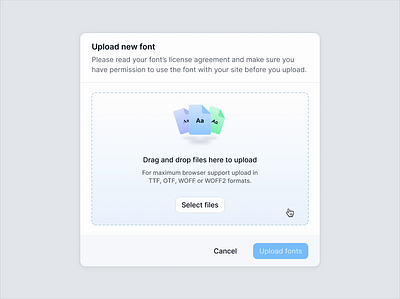 🌈 Font upload hover effect drag and drop upload font upload interaction interaction design interface design micro interactions product design prototype ui design upload area upload modal user interface design
