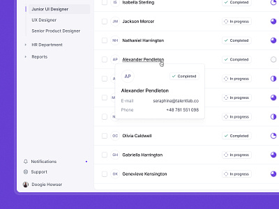 Talent Lab / candidate {hover} active activity ai app design flat flow hover popup product productdesign recruitment saas table ui ui design ux web web app web3