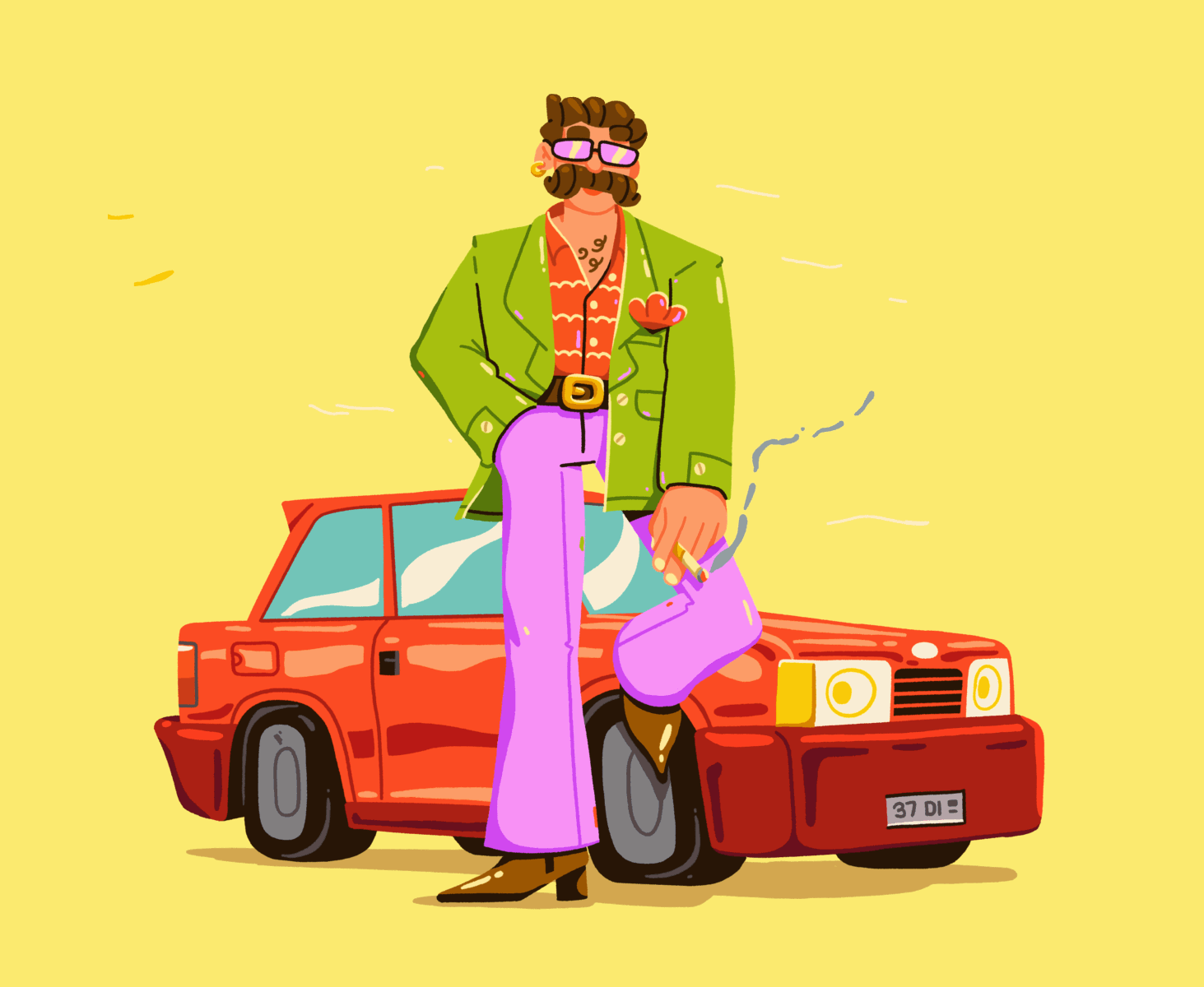 Disco Driver 80s animation art bright car character disco framebyframe illustration