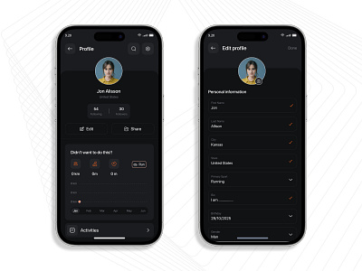Fitness Tracking App activity tracker daily task app design edit pages exercise fitness app gym gym app health tracking jogging mobile mobile app design personal trainer profile pages running app tracking training uiux