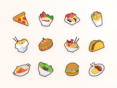 Food Icons for Lunch App bread burger design food icons illustration illustrator pizza sushi taco ui