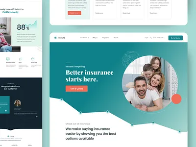 Pixilife - Insurance landing page v2 car insurance exploration health insurance home insurance insurance insurance company insurance landing landingpage life insurance ui ux visual design webdesign website